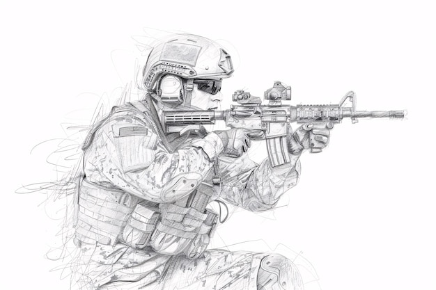 a drawing of a soldier holding a gun