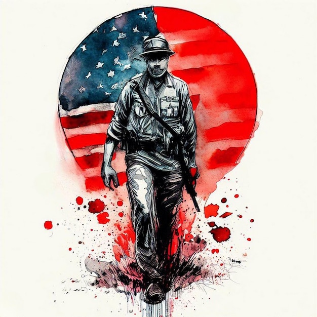 A drawing of a soldier with the word US on it