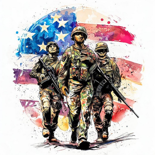 A drawing of soldiers with the words u. s. army on it