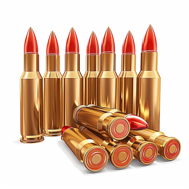 a drawing of some gold bullets with a white background