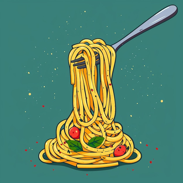 Photo a drawing of a spaghetti with a spoon in it