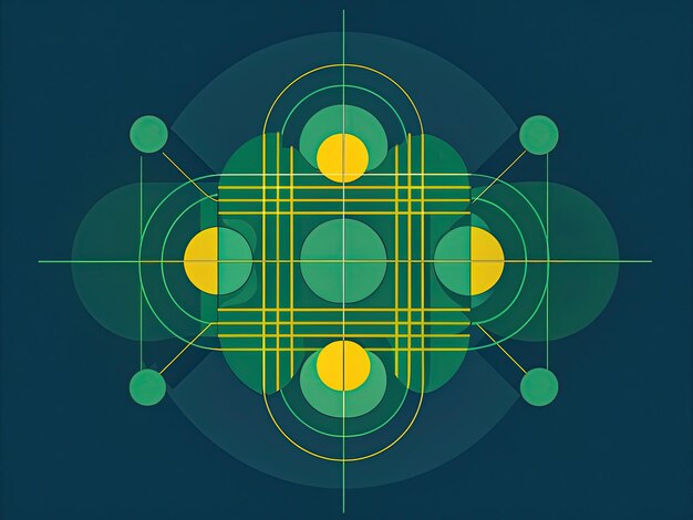 Photo a drawing of a spiral with yellow and green circles on it