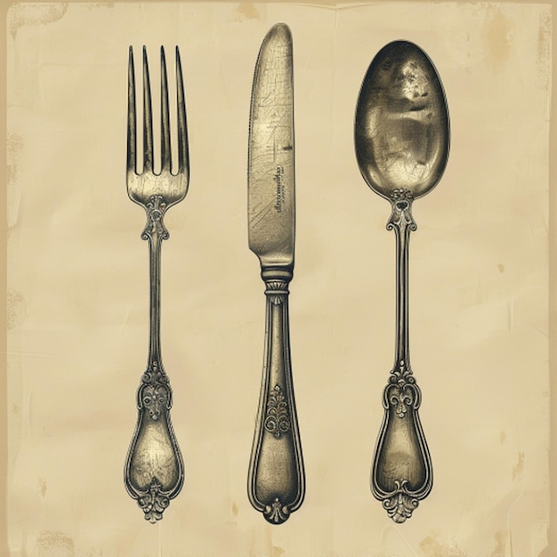 a drawing of a spoon and a fork with a picture of a face on it