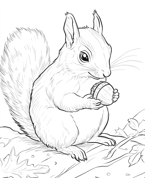 Photo a drawing of a squirrel holding a nut in its mouth