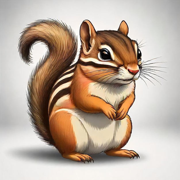 a drawing of a squirrel with a white chest and a brown tail