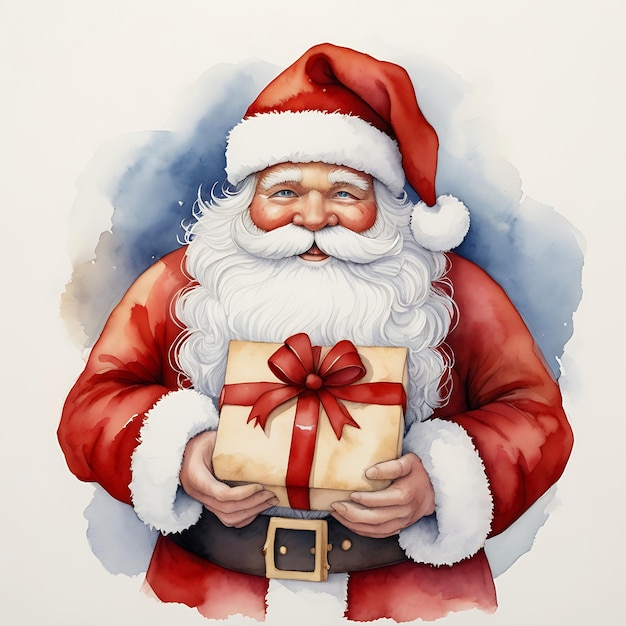 A drawing of a St Nick Claus holding a gift