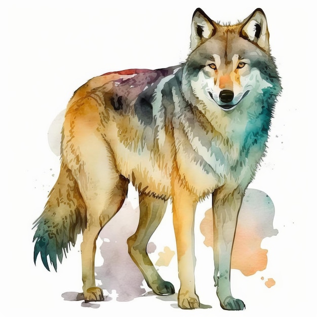 Drawing standing wolf watercolor Generative AI