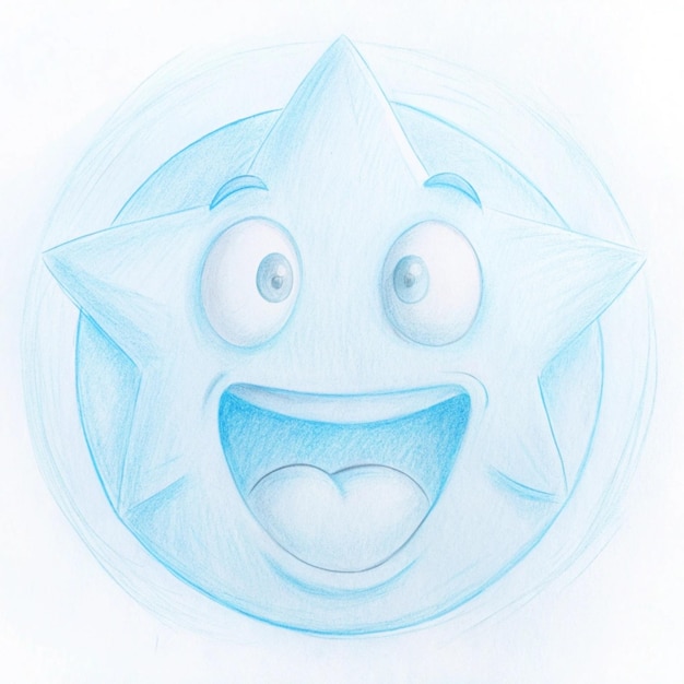 a drawing of a star with a blue face and a blue star on it