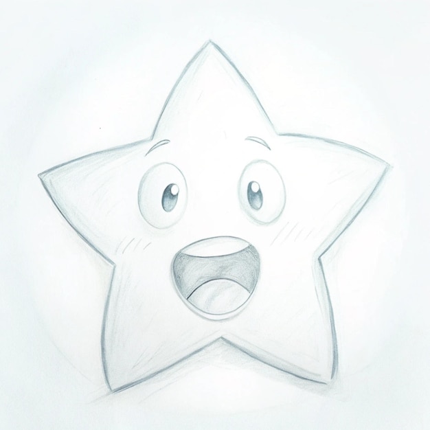 a drawing of a star with a sad face