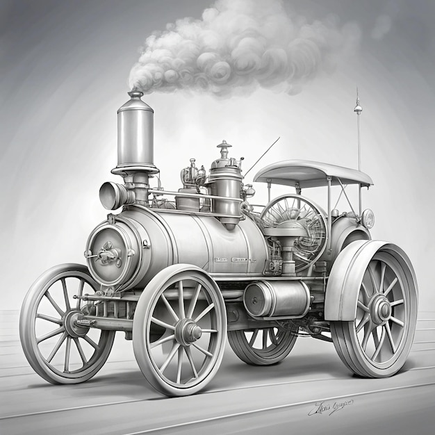 Photo a drawing of a steam engine with steam coming out of it