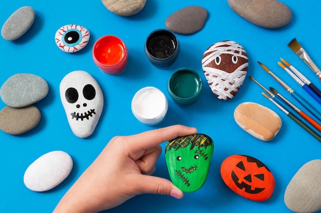 Drawing on stones Halloween characters