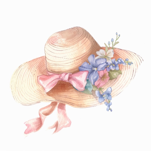 Photo a drawing of a straw hat with flowers and a bow