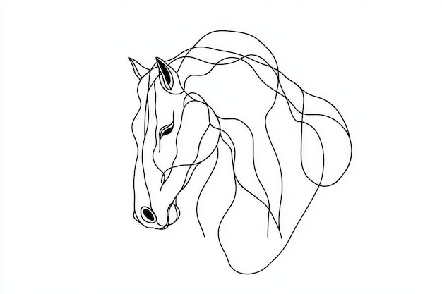 Photo drawing style of continuous line art modern illustration of a running horse isolated on white background