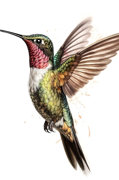 Drawing style scientific illustration of a hummingbird Generative AI