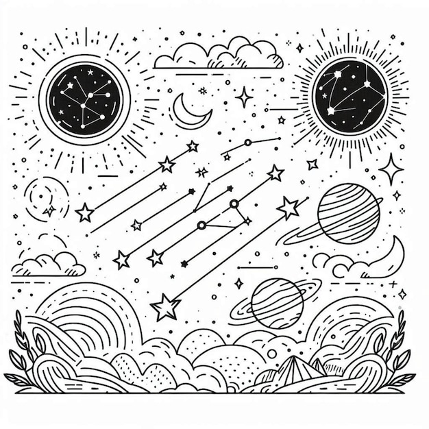 Photo a drawing of a sun and stars with the words quot sun quot and the stars