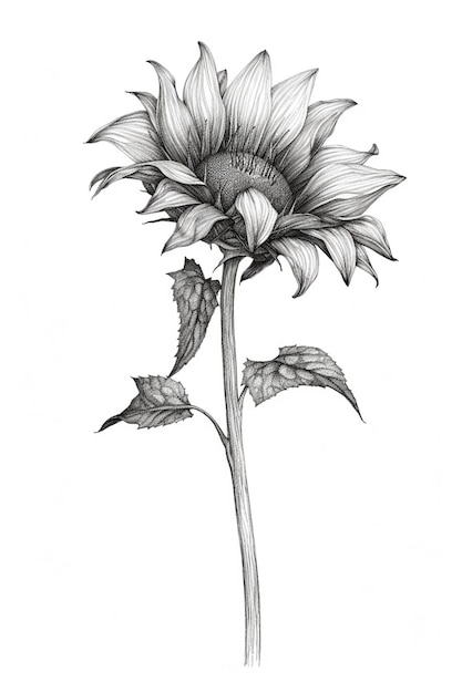 Drawing of a sunflower by person