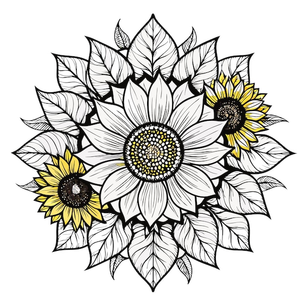 a drawing of a sunflower with yellow flowers