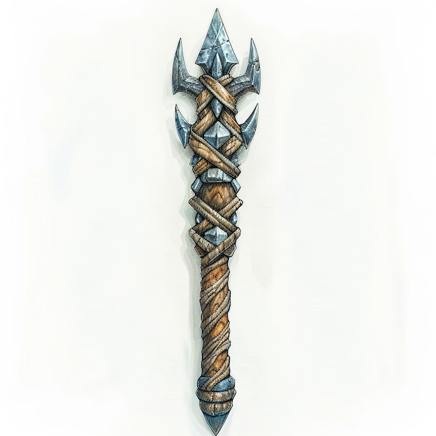 Photo a drawing of a sword with a blue and brown design