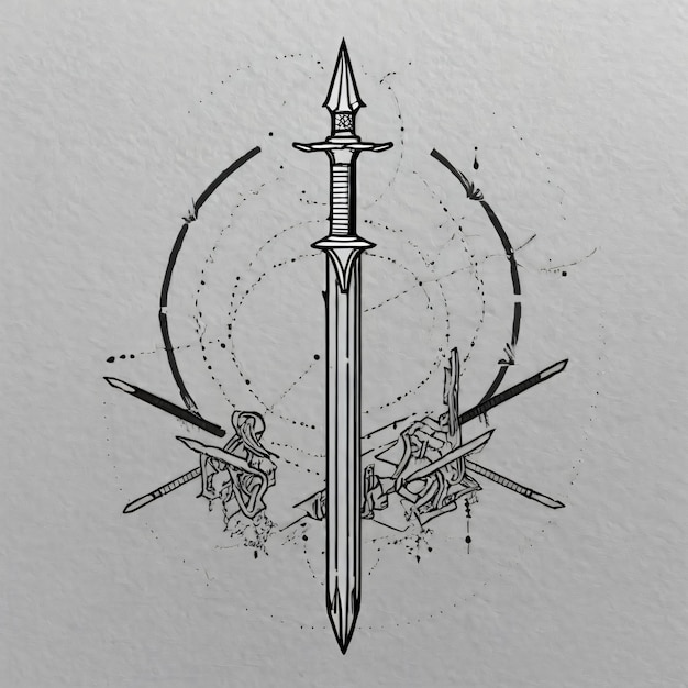 Photo a drawing of a sword with a circle in the middle