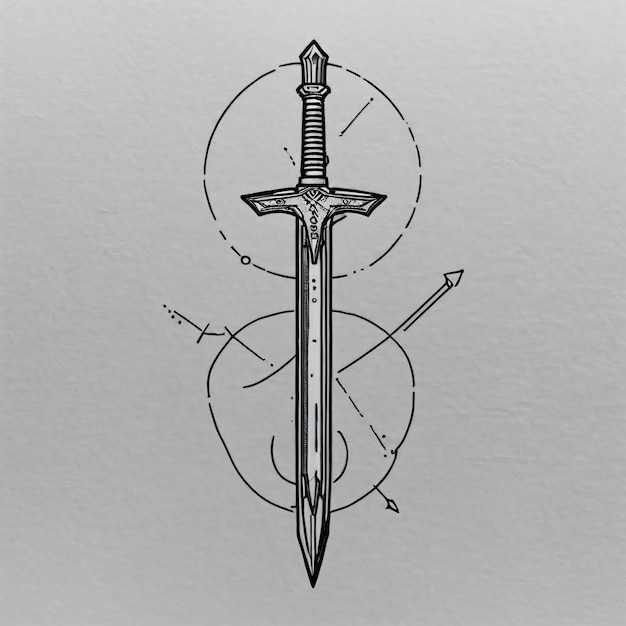 Photo a drawing of a sword with a circle in the middle