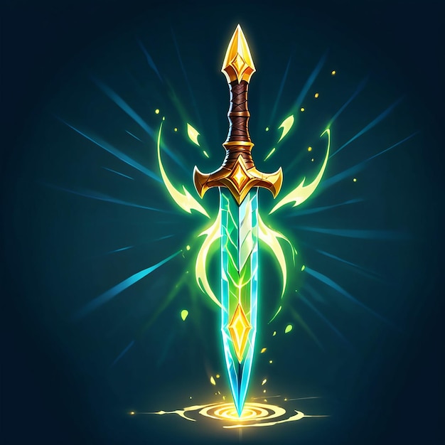 Photo a drawing of a sword with a green and blue background