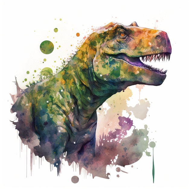 A drawing of a t - rex dinosaur with a green and blue background.