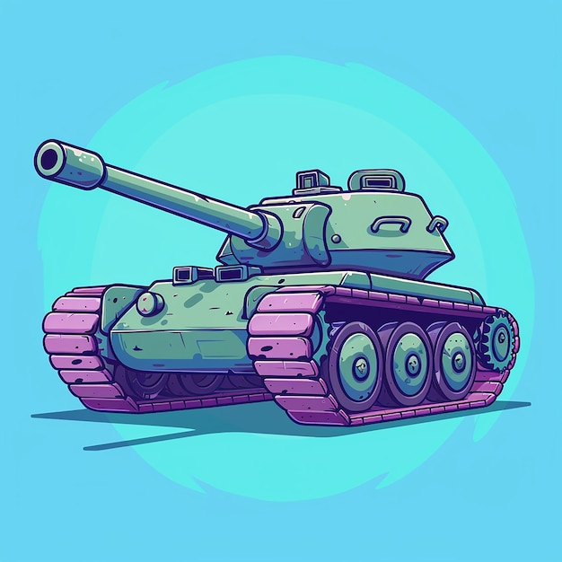 a drawing of a tank with a blue background with a pink and green design