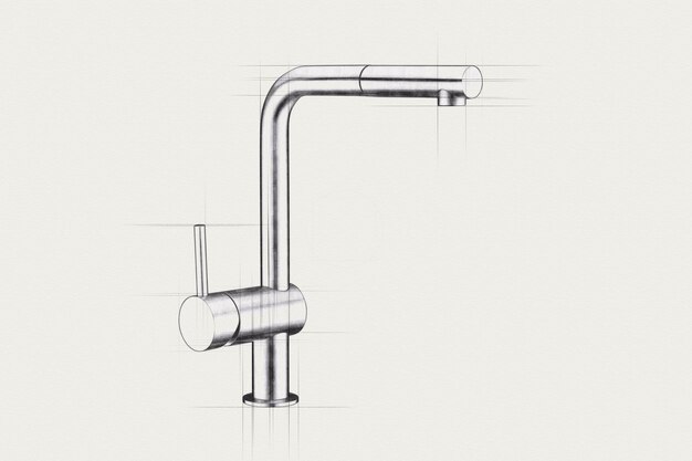 A drawing of a tap with the word " on it "