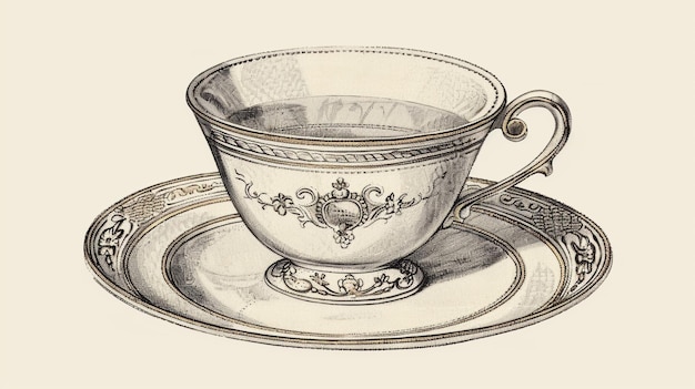 Photo a drawing of a teacup and saucer with the word cognac on it