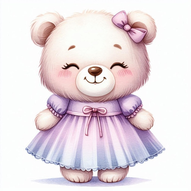 Photo a drawing of a teddy bear with a pink bow and a purple bow