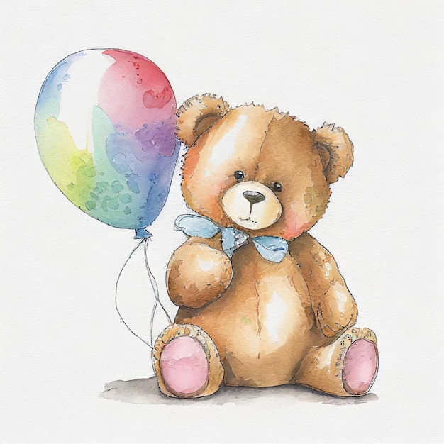 Drawing Teddy Bears Balloon Watercolor Generative AI