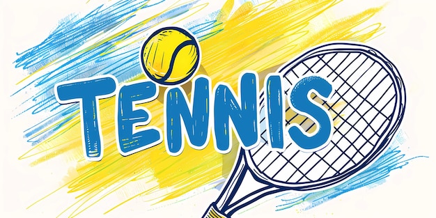 a drawing of a tennis racket with the word tennis on it