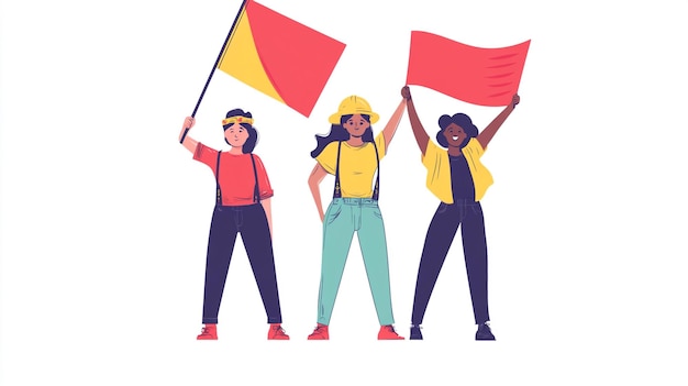 Photo a drawing of three women holding flags with one saying quot v quot on the bottom