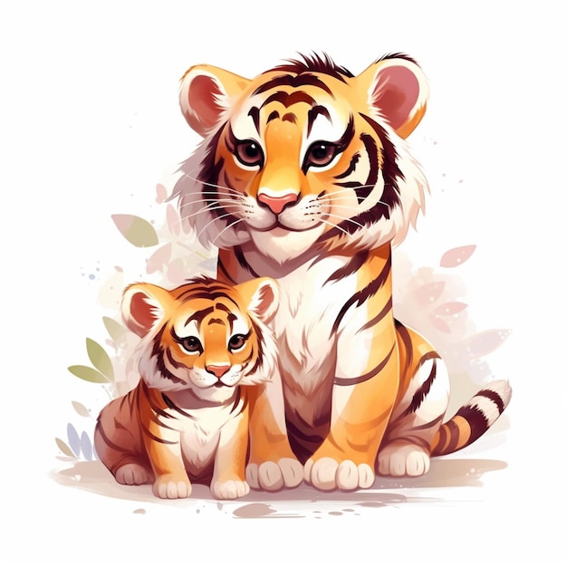 A drawing of a tiger and a cub