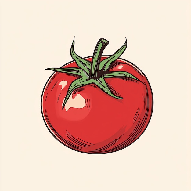 Photo a drawing of a tomato with a green stem