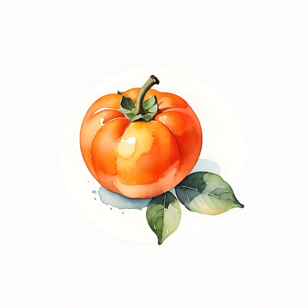 Photo a drawing of a tomato with leaves on it