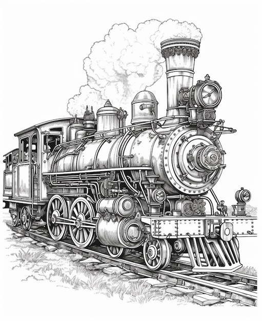 a drawing of a train engine with steam coming out of it generative ai