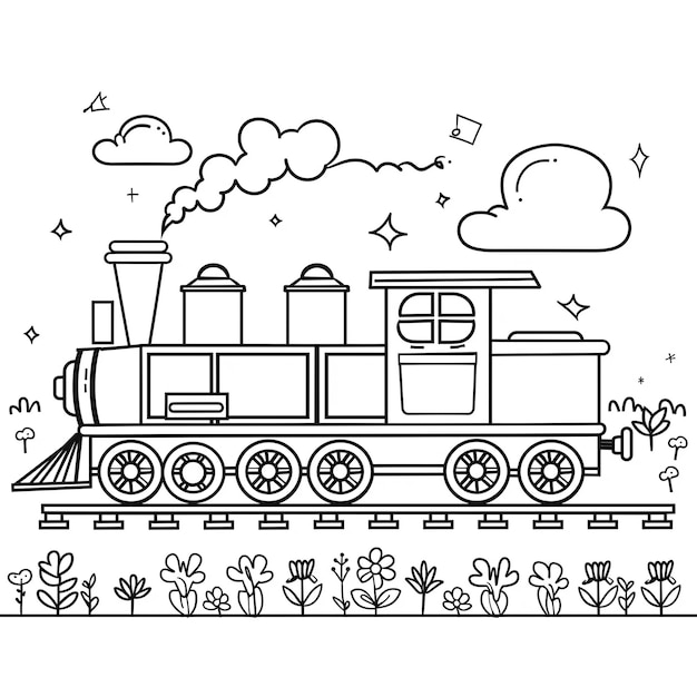 Photo a drawing of a train with a cloud in the background