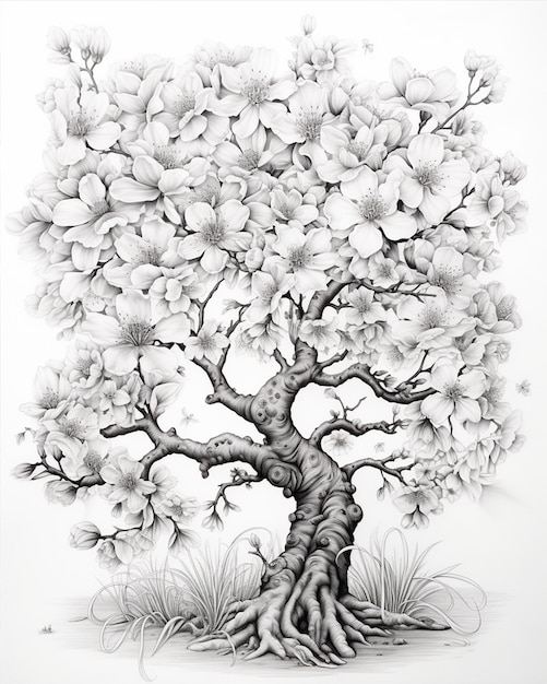 Photo drawing on tree in flower style