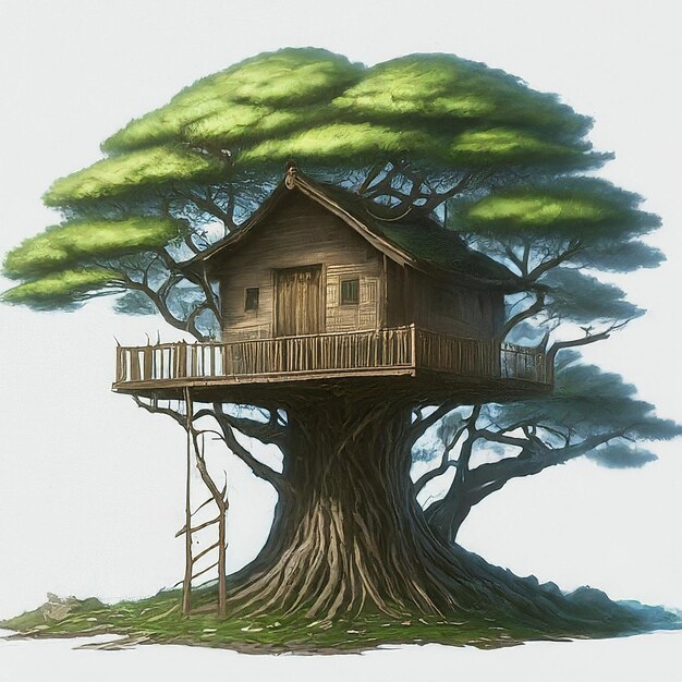 Photo a drawing of a tree house with a tree house on the bottom