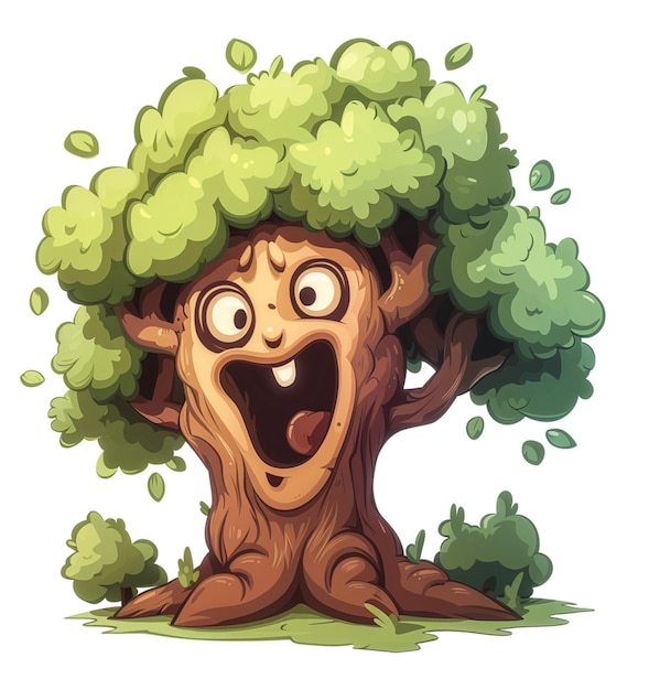 Photo a drawing of a tree with a cartoon face and a mouth that says monster