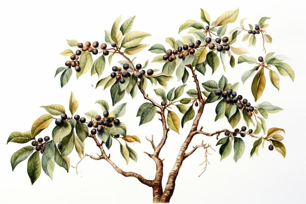 a drawing of a tree with fruit and berries