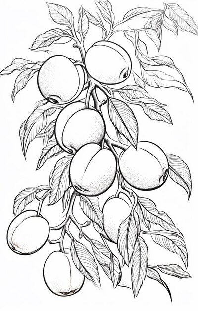 Photo a drawing of a tree with fruit and leaves