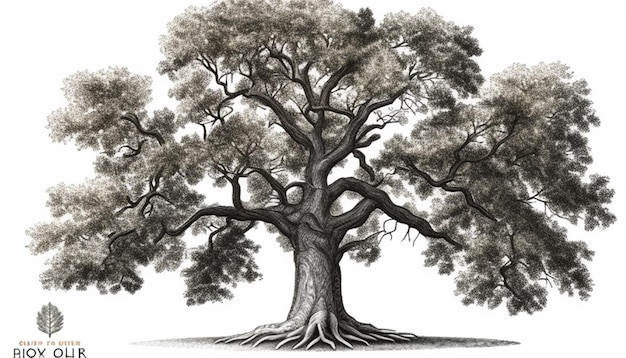 a drawing of a tree with a large trunk