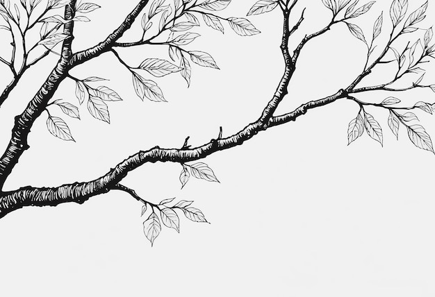 a drawing of a tree with leaves on it