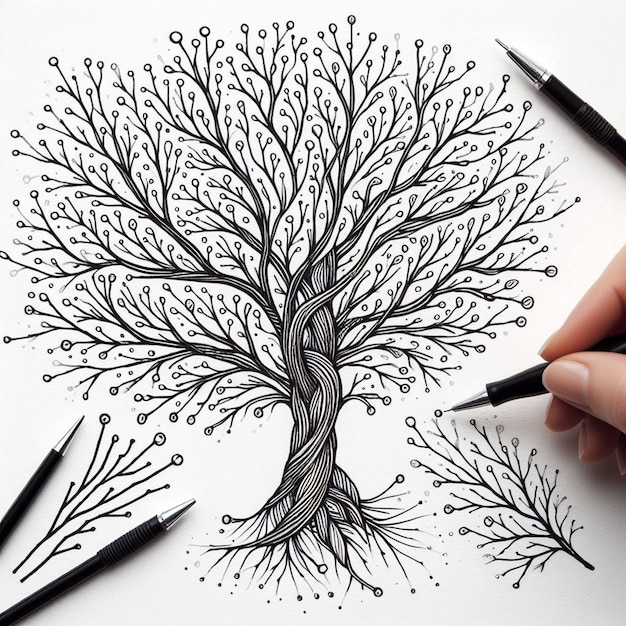 a drawing of a tree with the number 7 on it