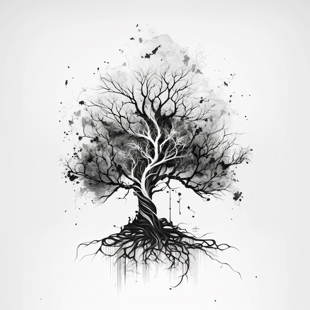 Photo a drawing of a tree with the roots exposed