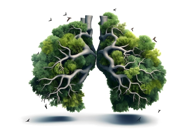 A drawing of a tree with the word lungs.