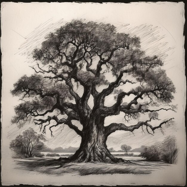 Photo a drawing of a tree with the words  oak  on it