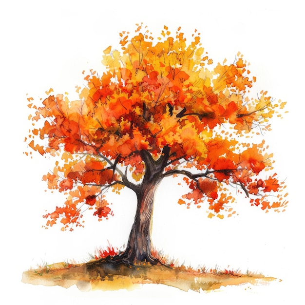 a drawing of a tree with a yellow and orange leaves